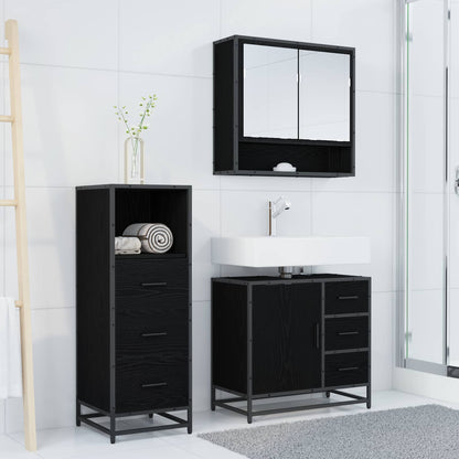 vidaXL Badezimmermöbel-Set 3 pcs Schwarz Eichen-Optik Holzwerkstoff