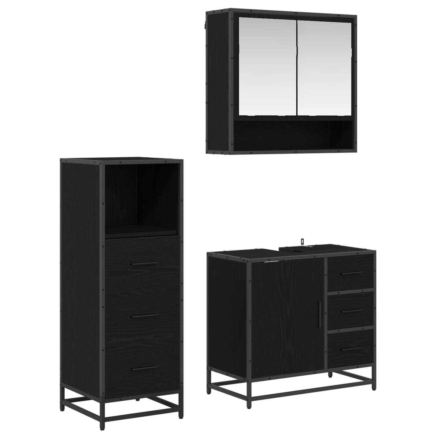 vidaXL Badezimmermöbel-Set 3 pcs Schwarz Eichen-Optik Holzwerkstoff