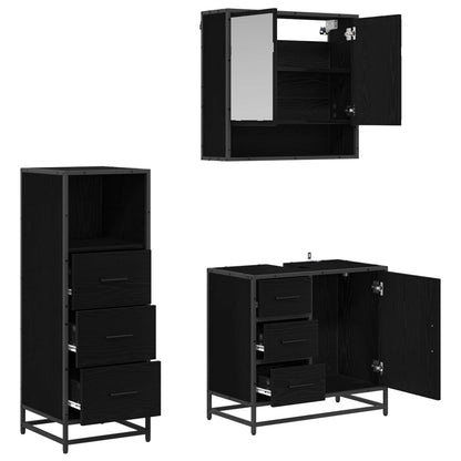 vidaXL Badezimmermöbel-Set 3 pcs Schwarz Eichen-Optik Holzwerkstoff