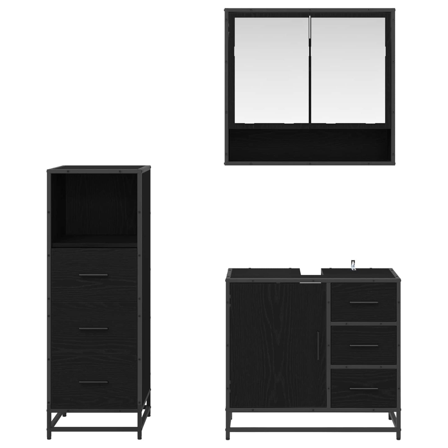 vidaXL Badezimmermöbel-Set 3 pcs Schwarz Eichen-Optik Holzwerkstoff
