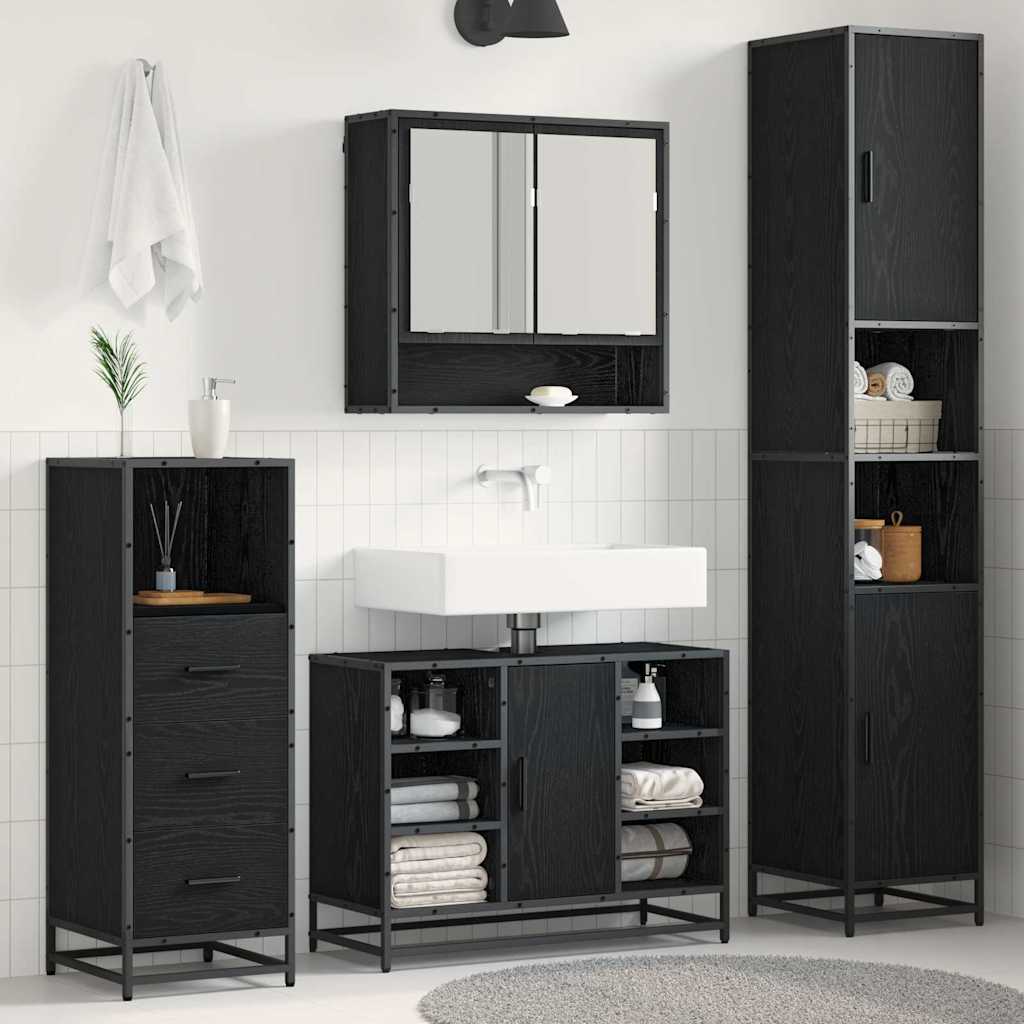 vidaXL Ensemble de meubles de salle de bain 3 pcs Noir Effet chêne Bois d'ingénierie