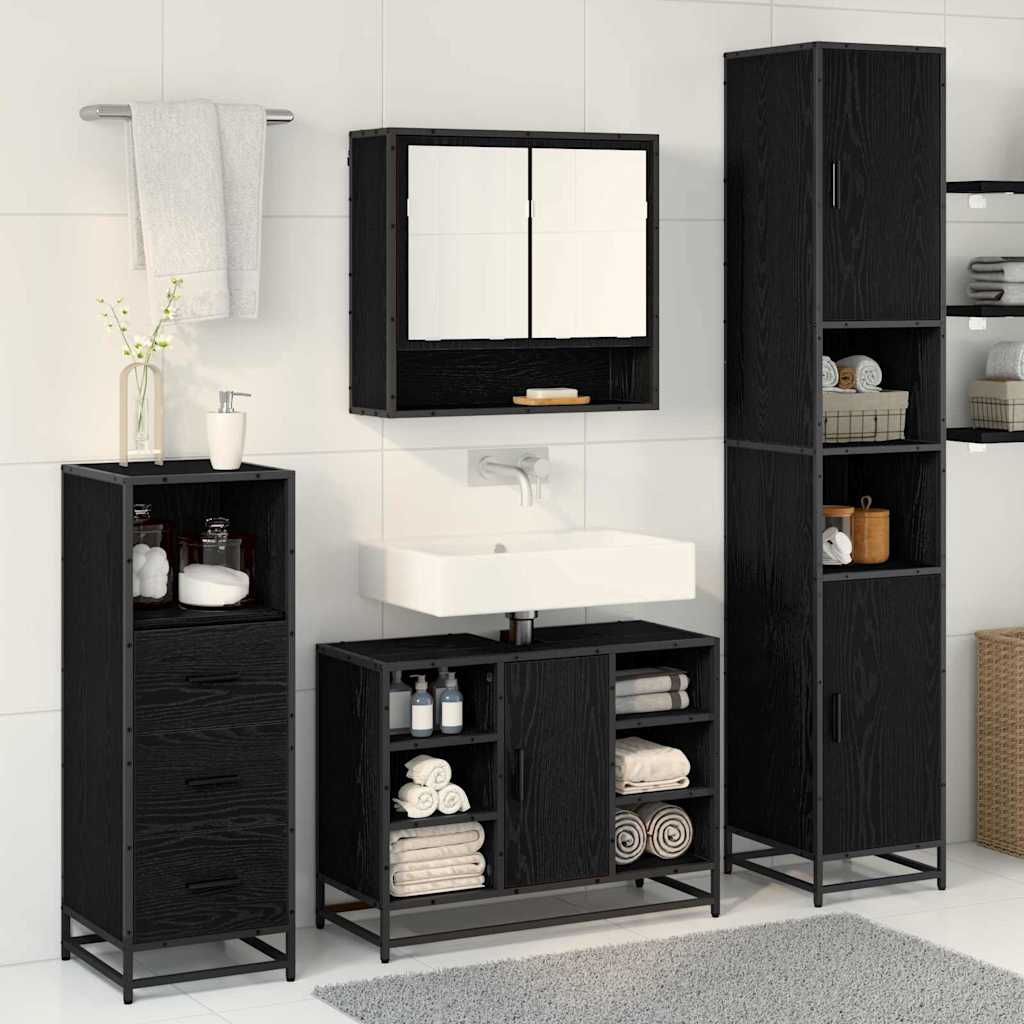 vidaXL Ensemble de meubles de salle de bain 3 pcs Noir Effet chêne Bois d'ingénierie