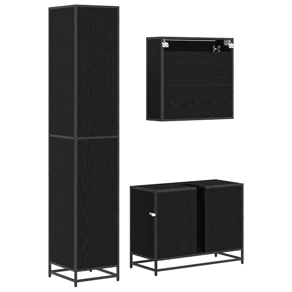 vidaXL Ensemble de meubles de salle de bain 3 pcs Noir Effet chêne Bois d'ingénierie