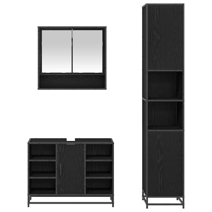 vidaXL Ensemble de meubles de salle de bain 3 pcs Noir Effet chêne Bois d'ingénierie