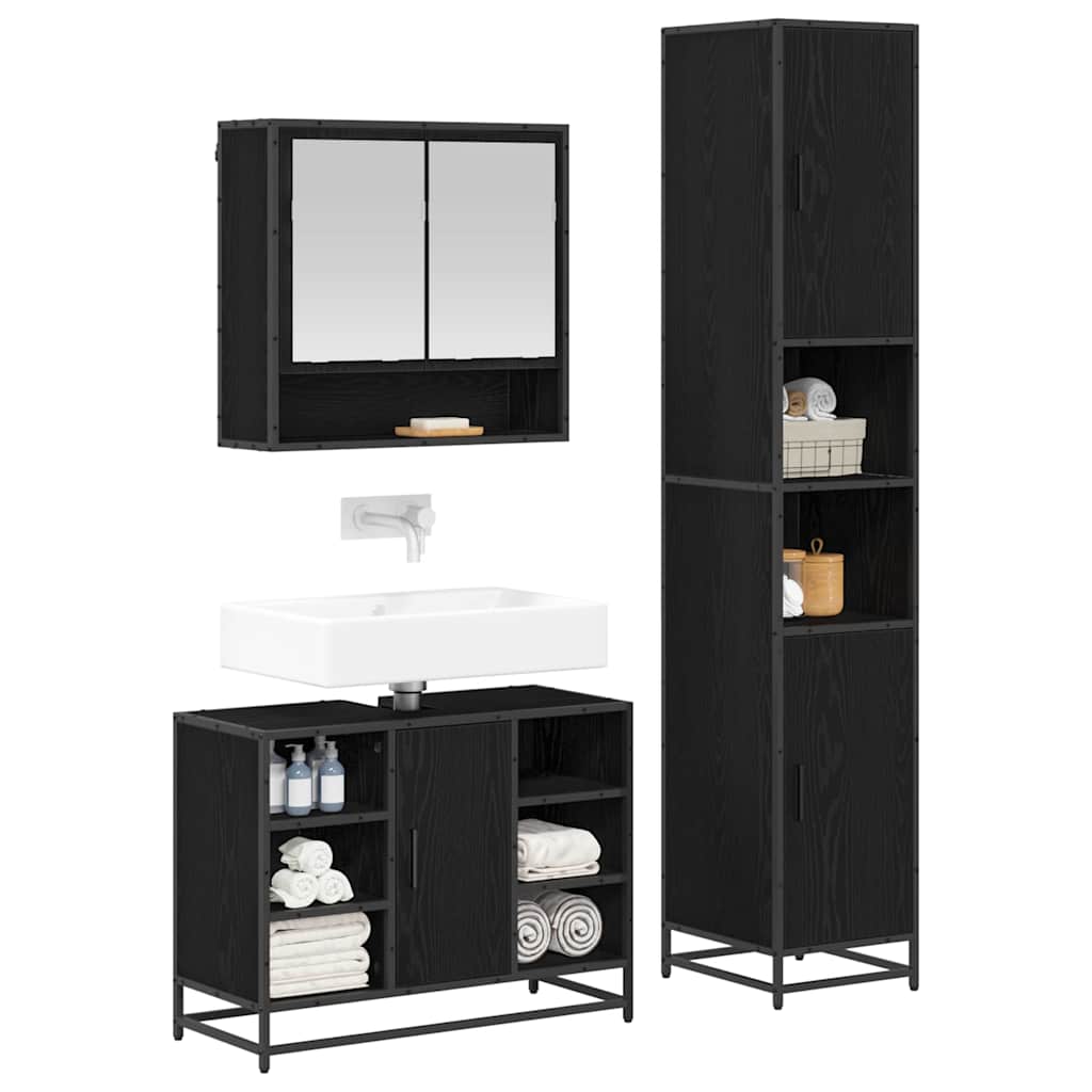 vidaXL Ensemble de meubles de salle de bain 3 pcs Noir Effet chêne Bois d'ingénierie