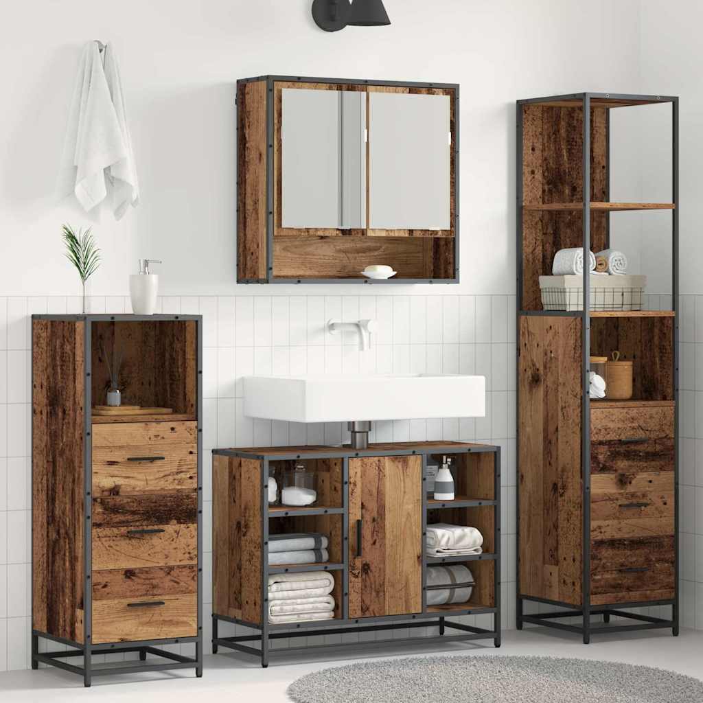 vidaXL Badezimmermöbel-Set mit Schubladen 4 pcs Altholz Holzwerkstoff