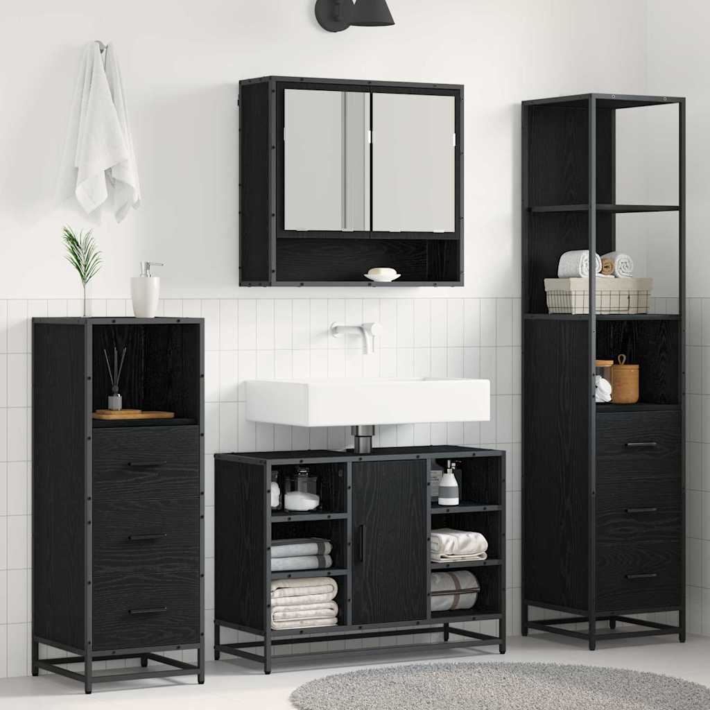 vidaXL Ensemble de meubles de salle de bain 4 pcs Noir aspect chêne Aggloméré