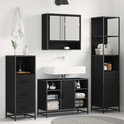 vidaXL Ensemble de meubles de salle de bain 4 pcs Noir aspect chêne Aggloméré