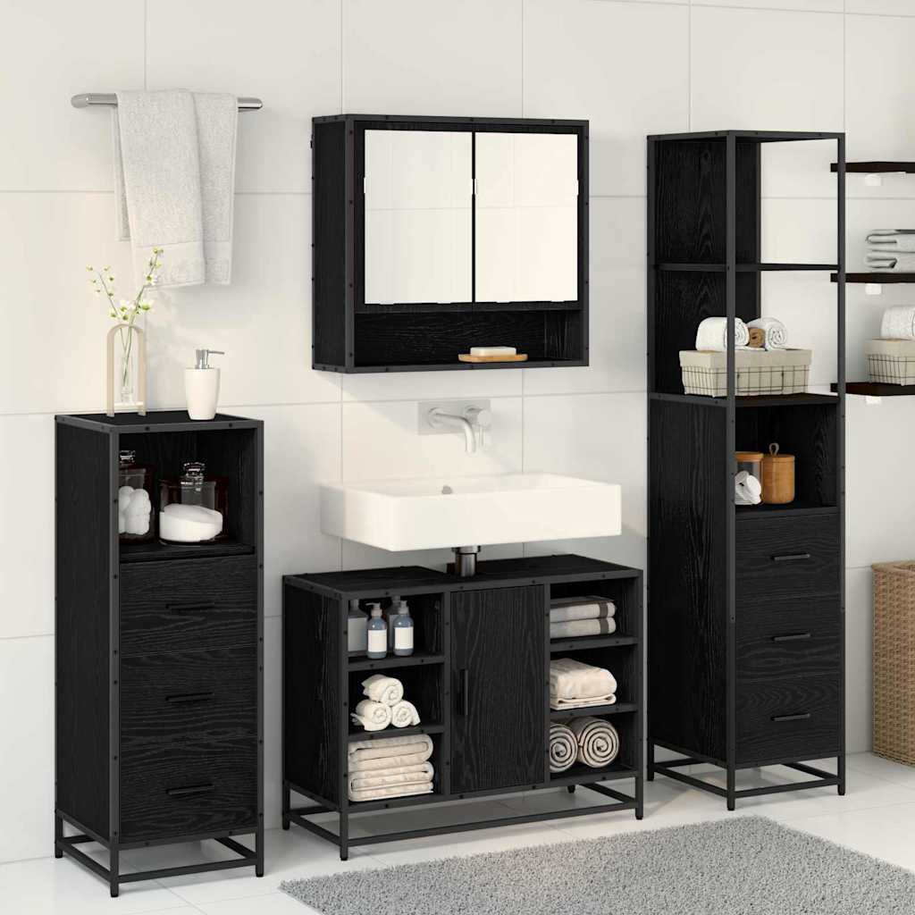 vidaXL Ensemble de meubles de salle de bain 4 pcs Noir aspect chêne Aggloméré