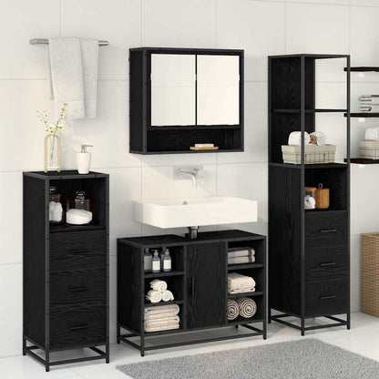 vidaXL Ensemble de meubles de salle de bain 4 pcs Noir aspect chêne Aggloméré