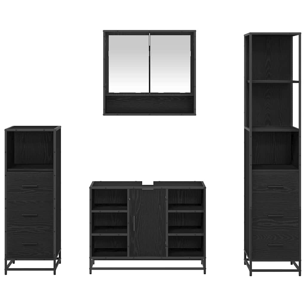 vidaXL Ensemble de meubles de salle de bain 4 pcs Noir aspect chêne Aggloméré