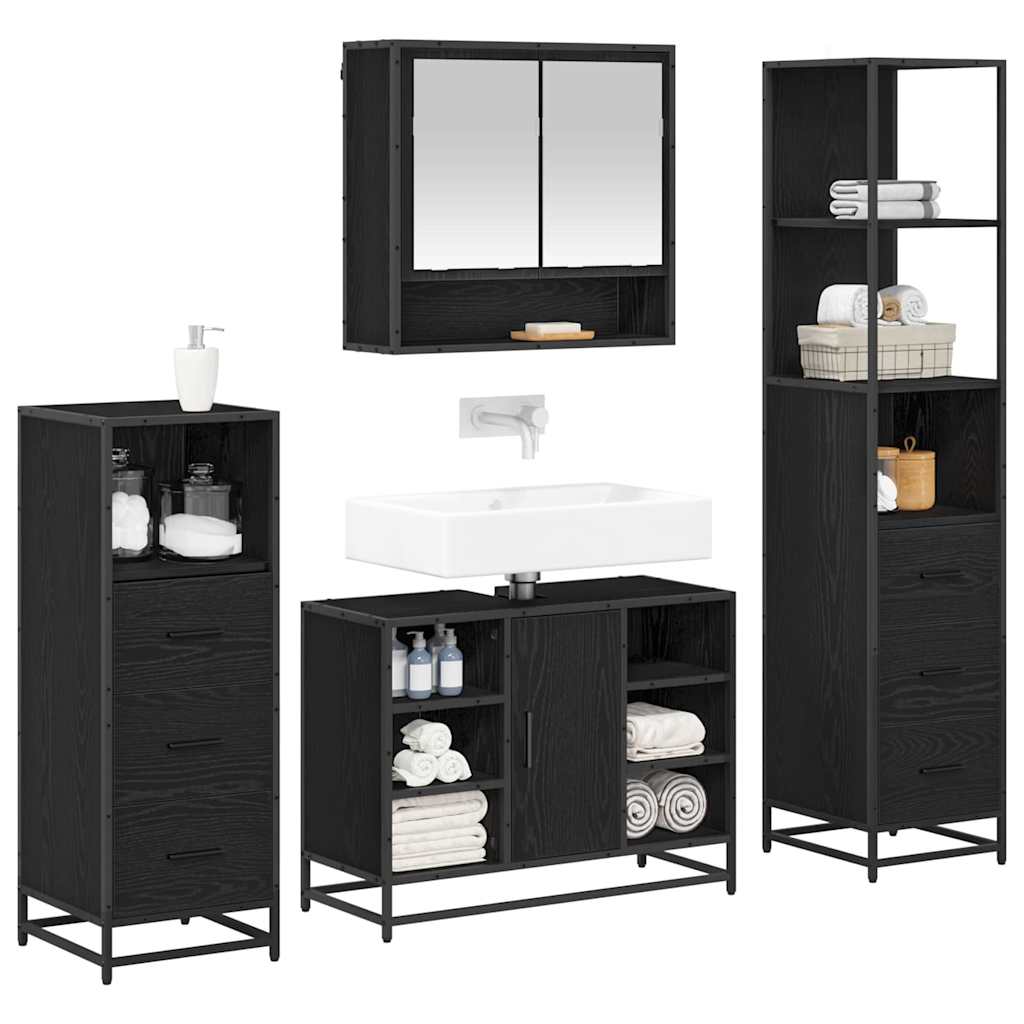 vidaXL Ensemble de meubles de salle de bain 4 pcs Noir aspect chêne Aggloméré