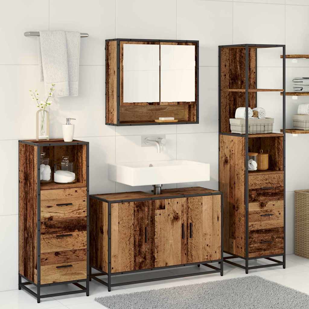 vidaXL Badezimmermöbel-Set mit Schubladen 4 pcs Altholz Holzwerkstoff