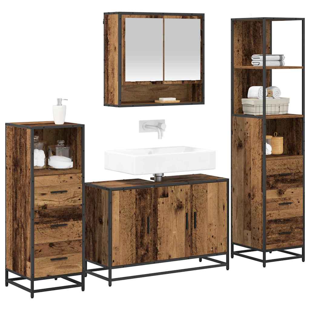 vidaXL Badezimmermöbel-Set mit Schubladen 4 pcs Altholz Holzwerkstoff
