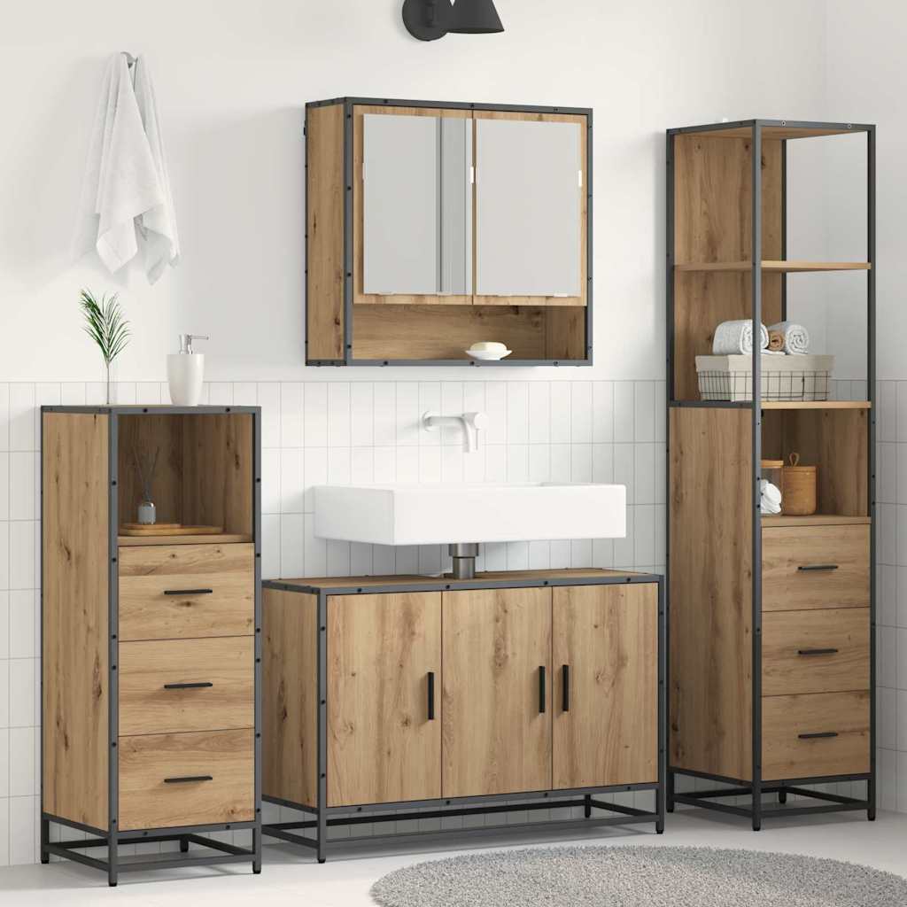 vidaXL Badezimmermöbel-Set mit Regal 4 pcs Artisan-Eiche Holzwerkstoff