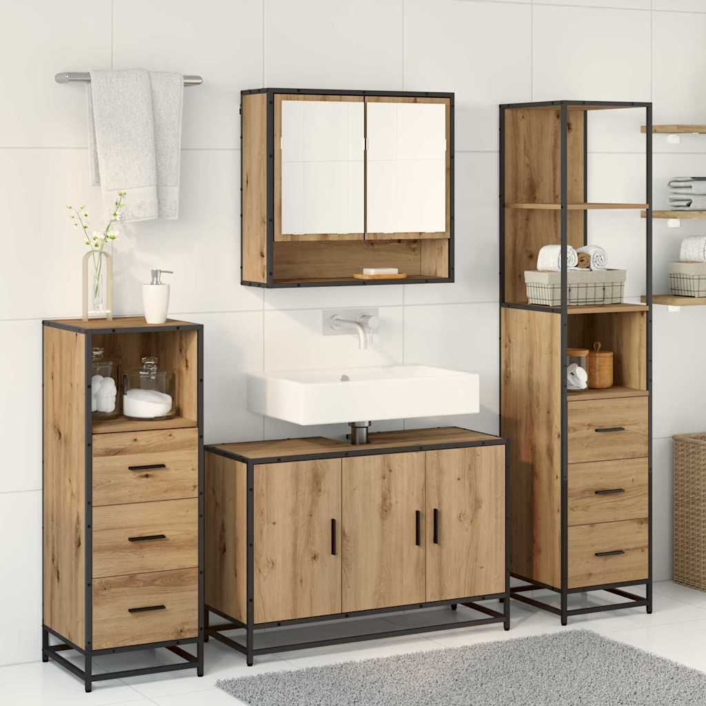 vidaXL Badezimmermöbel-Set mit Regal 4 pcs Artisan-Eiche Holzwerkstoff