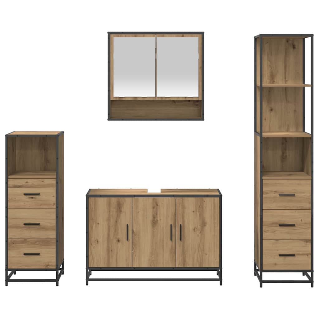 vidaXL Badezimmermöbel-Set mit Regal 4 pcs Artisan-Eiche Holzwerkstoff