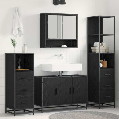vidaXL Ensemble de meubles de salle de bain 4 pcs Noir aspect chêne Aggloméré