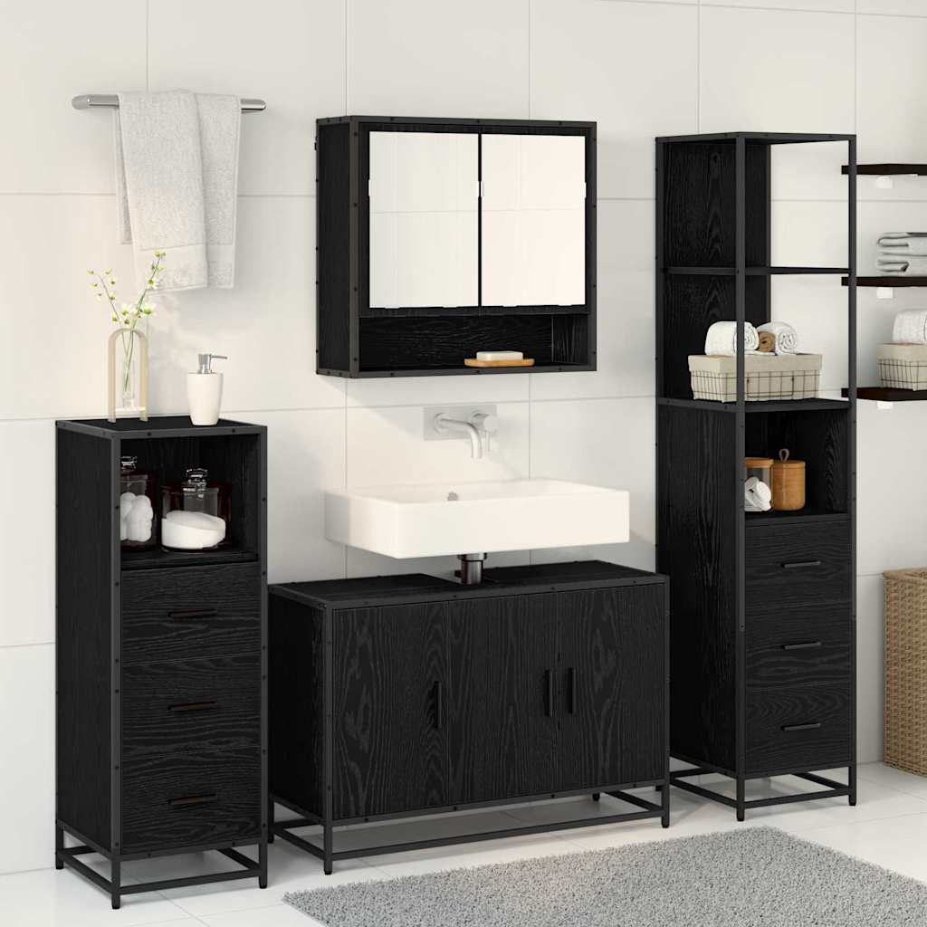 vidaXL Ensemble de meubles de salle de bain 4 pcs Noir aspect chêne Aggloméré