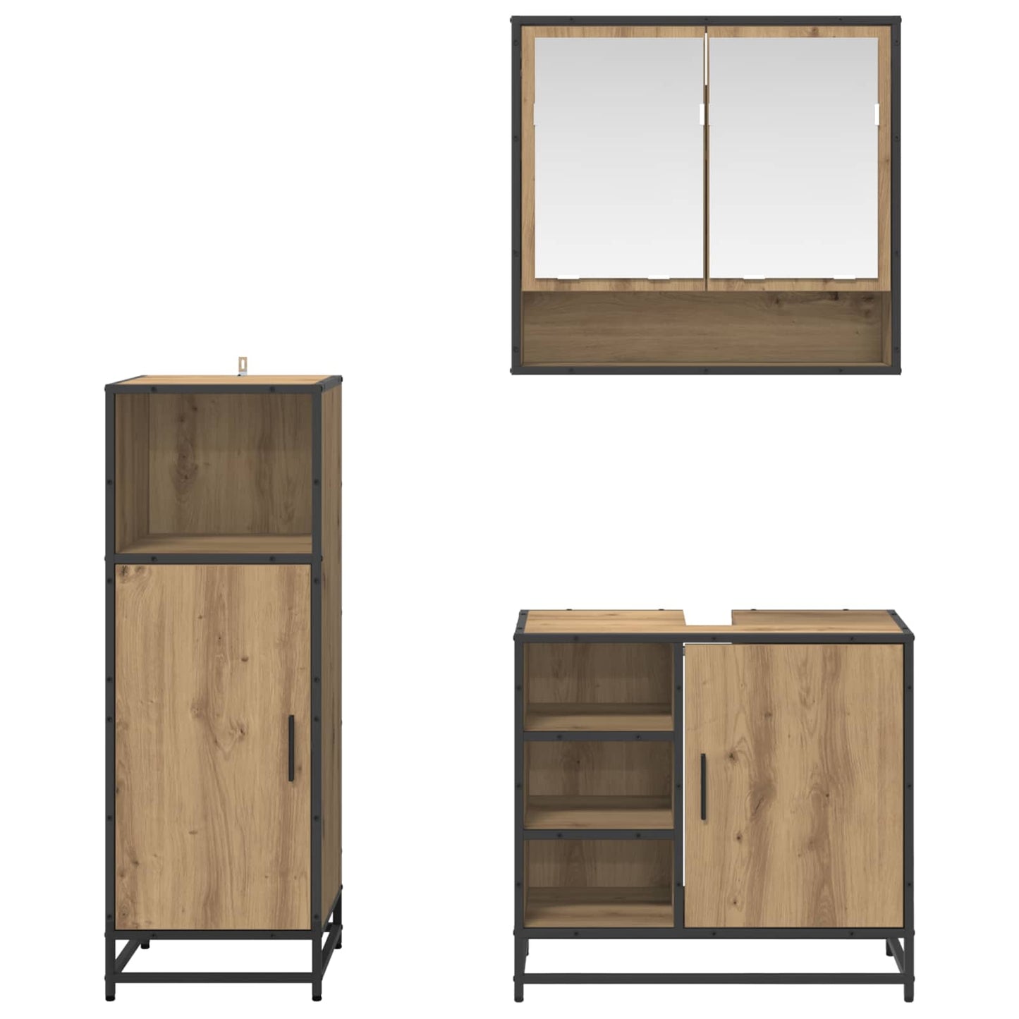 vidaXL Badezimmermöbel-Set mit Regal 3 pcs Artisan-Eiche Holzwerkstoff