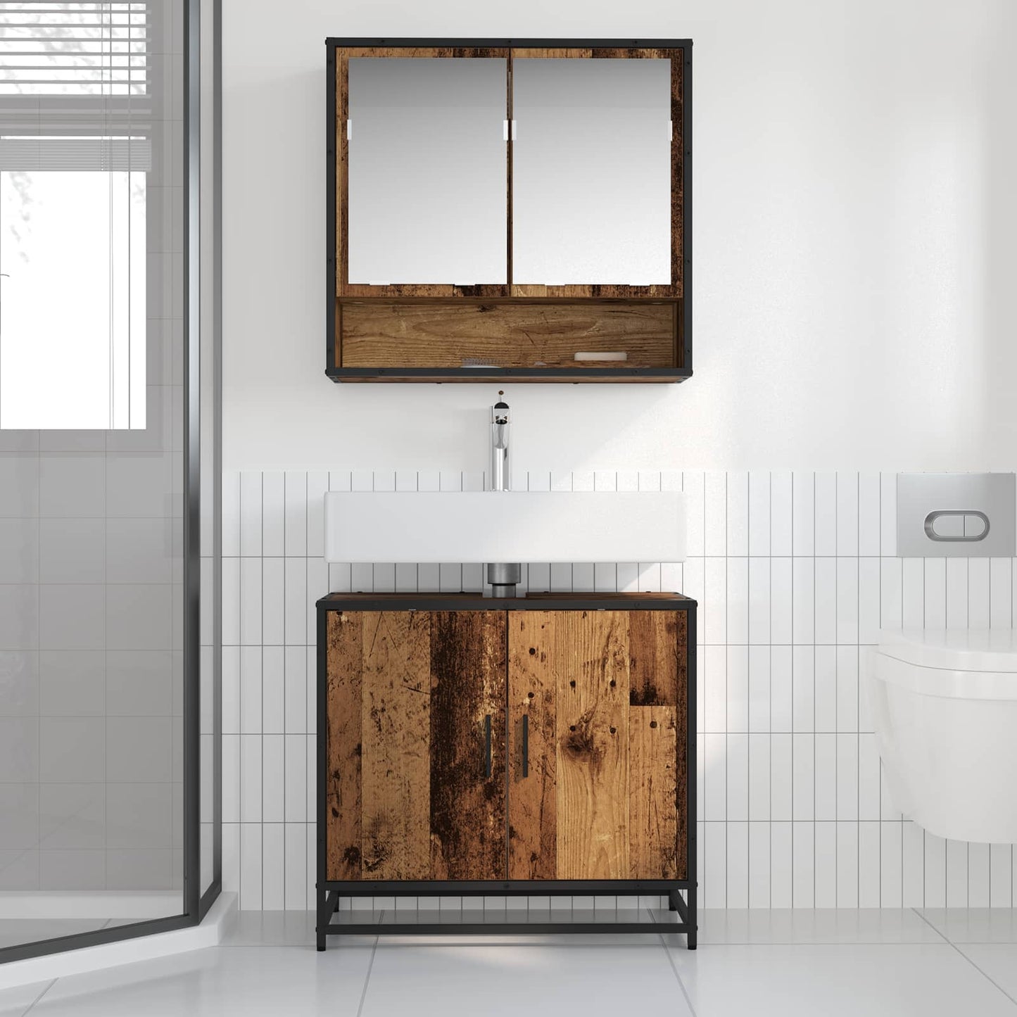 vidaXL Badezimmermöbel-Set mit Regal 2 pcs Altholz Holzwerkstoff