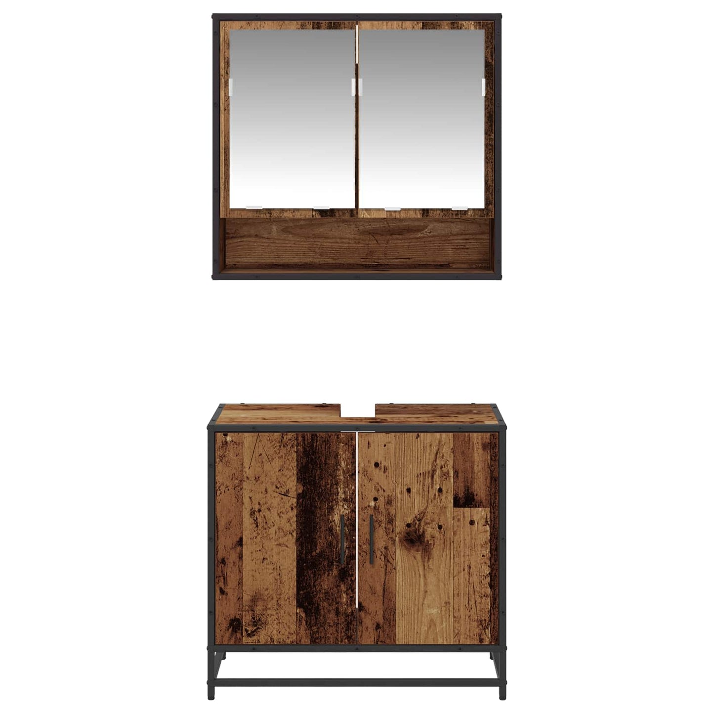vidaXL Badezimmermöbel-Set mit Regal 2 pcs Altholz Holzwerkstoff