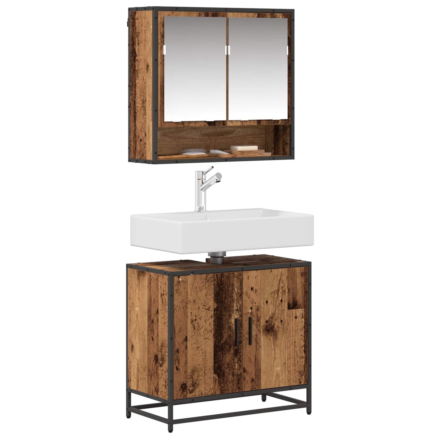 vidaXL Badezimmermöbel-Set mit Regal 2 pcs Altholz Holzwerkstoff