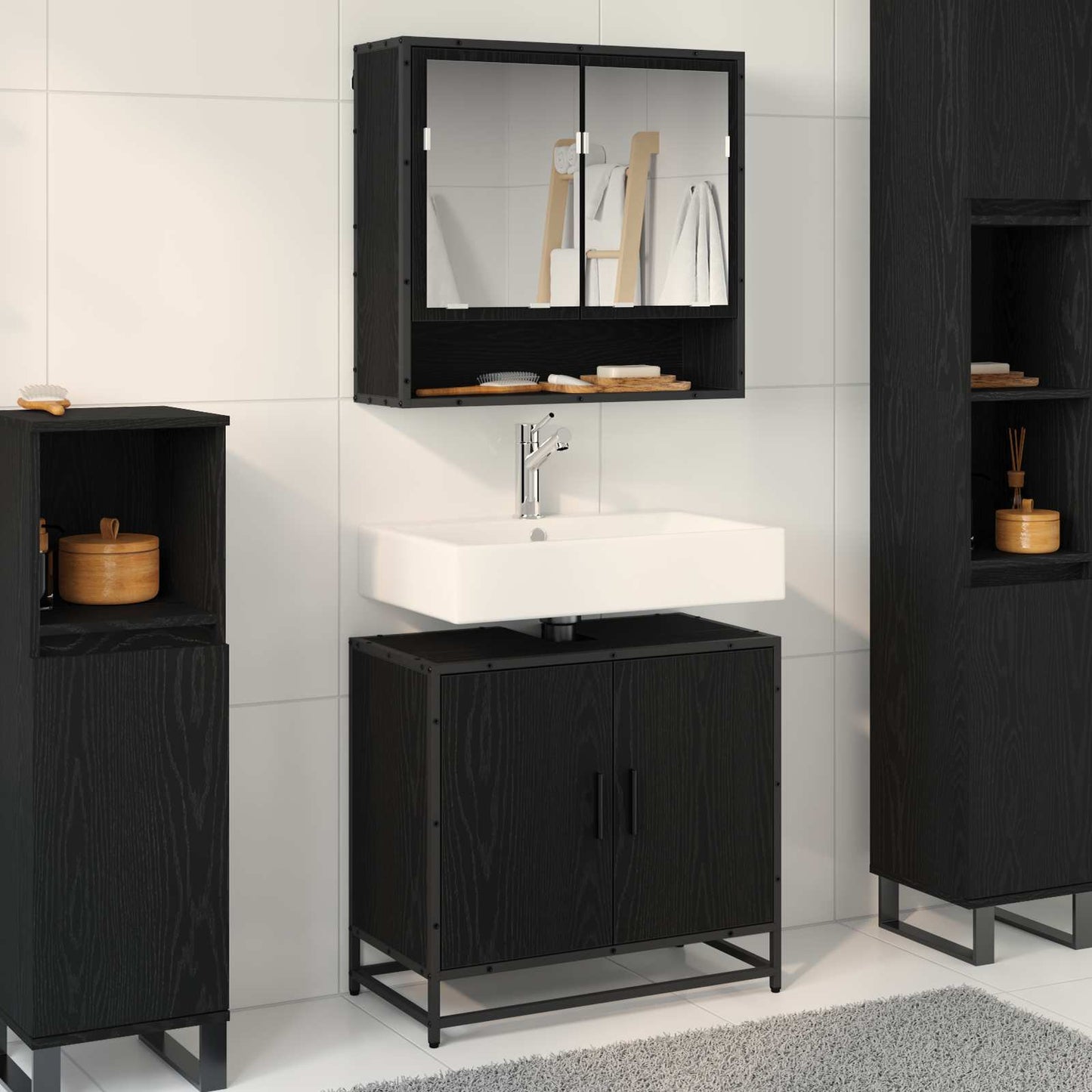 vidaXL Ensemble de meubles de salle de bain 2 pcs Noir aspect chêne Aggloméré