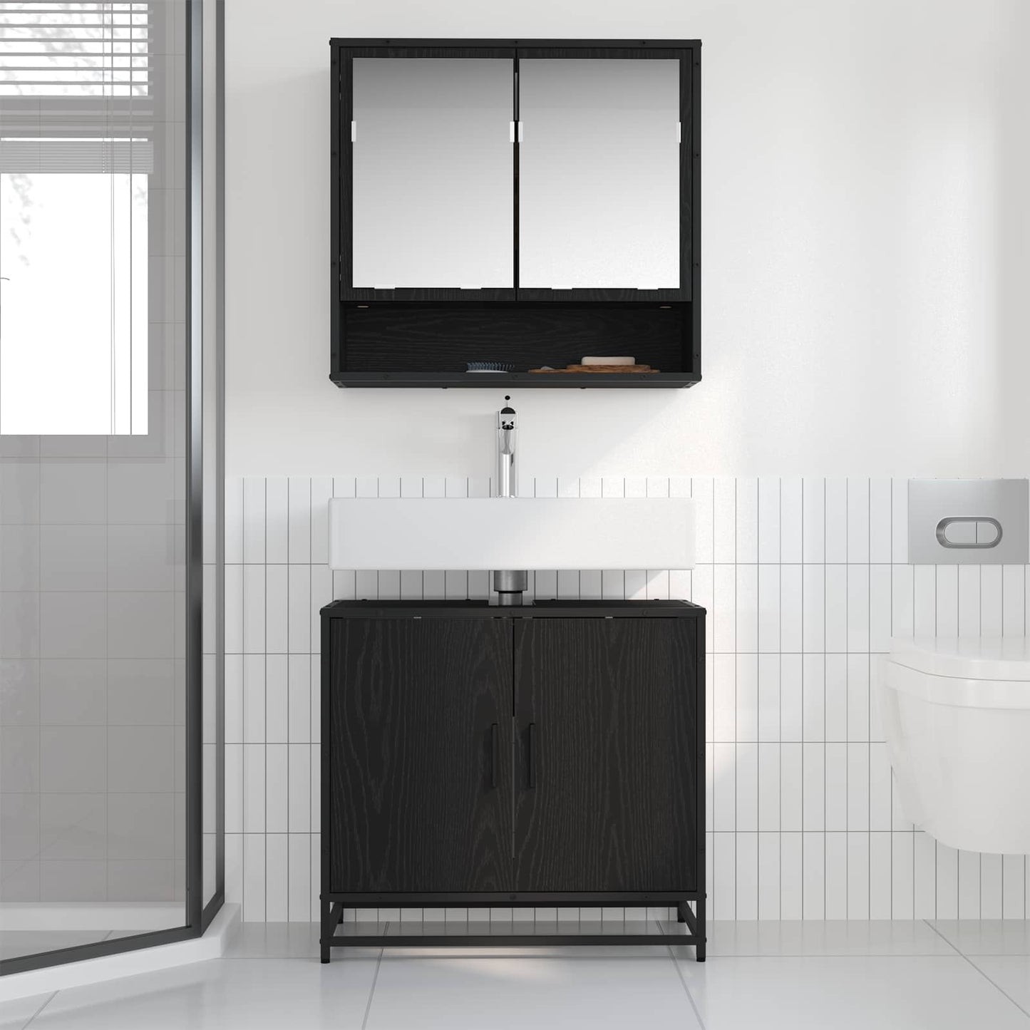 vidaXL Ensemble de meubles de salle de bain 2 pcs Noir aspect chêne Aggloméré