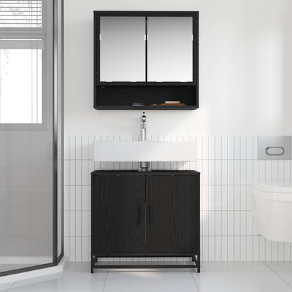 vidaXL Ensemble de meubles de salle de bain 2 pcs Noir aspect chêne Aggloméré