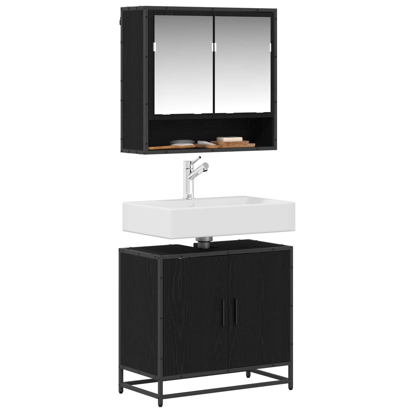 vidaXL Ensemble de meubles de salle de bain 2 pcs Noir aspect chêne Aggloméré