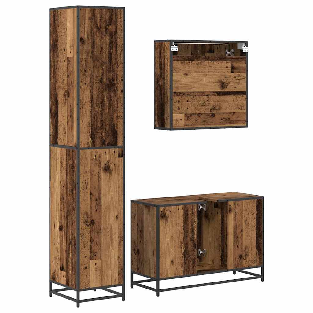 vidaXL Badezimmermöbel-Set mit Regal 3 pcs Altholz Holzwerkstoff