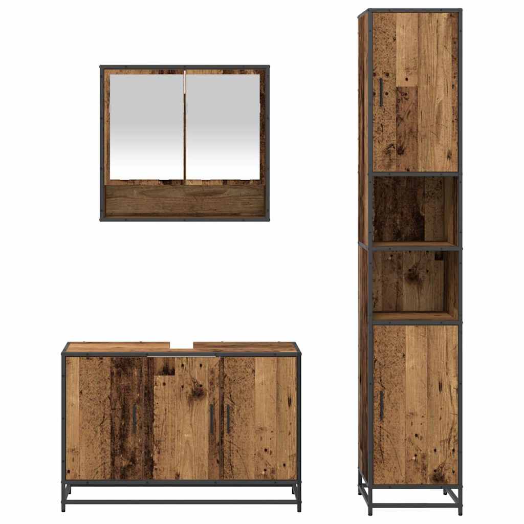 vidaXL Badezimmermöbel-Set mit Regal 3 pcs Altholz Holzwerkstoff