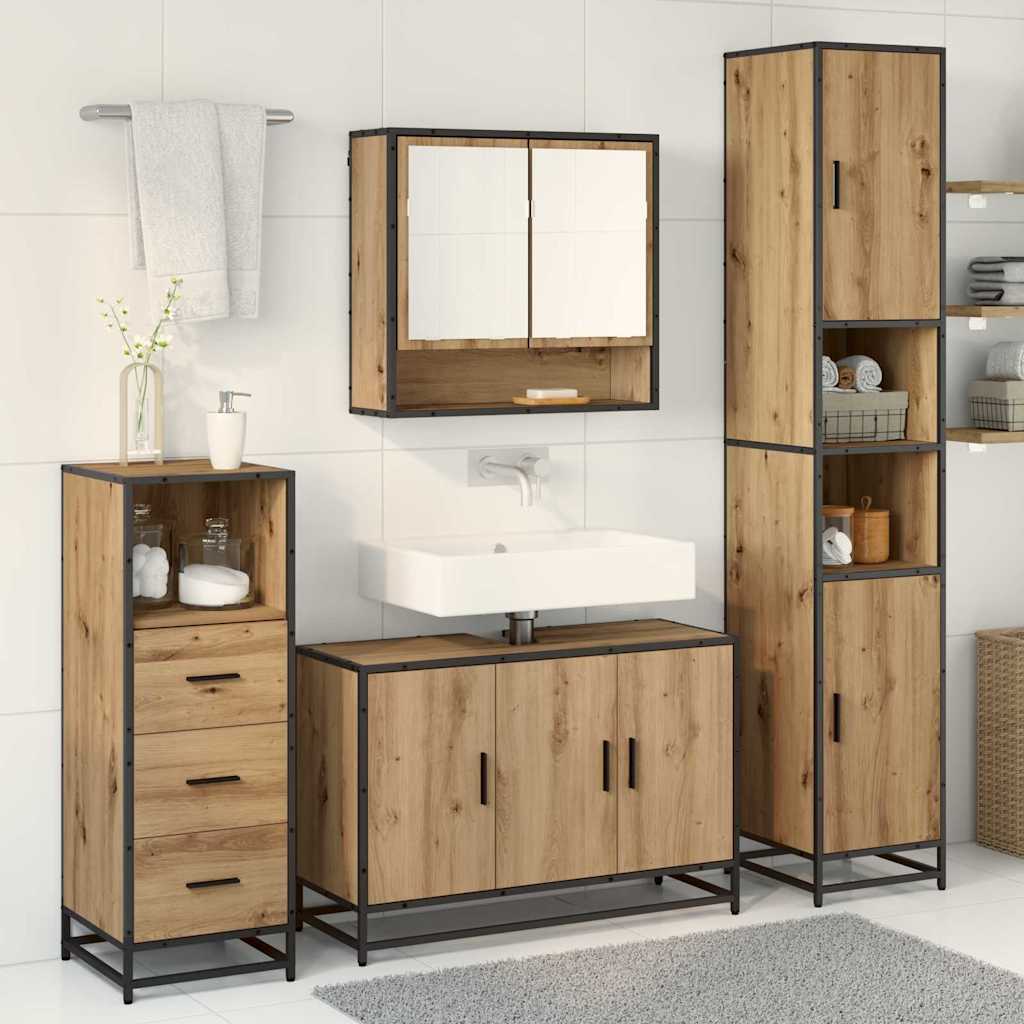 vidaXL Ensemble de meubles de salle de bain avec étagère 3 pcs Chêne artisan Bois d'ingénierie