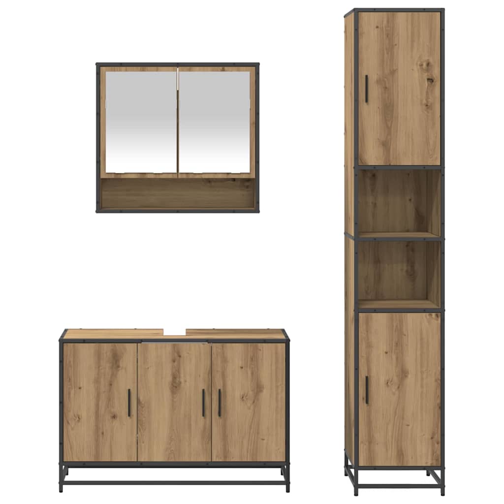 vidaXL Ensemble de meubles de salle de bain avec étagère 3 pcs Chêne artisan Bois d'ingénierie