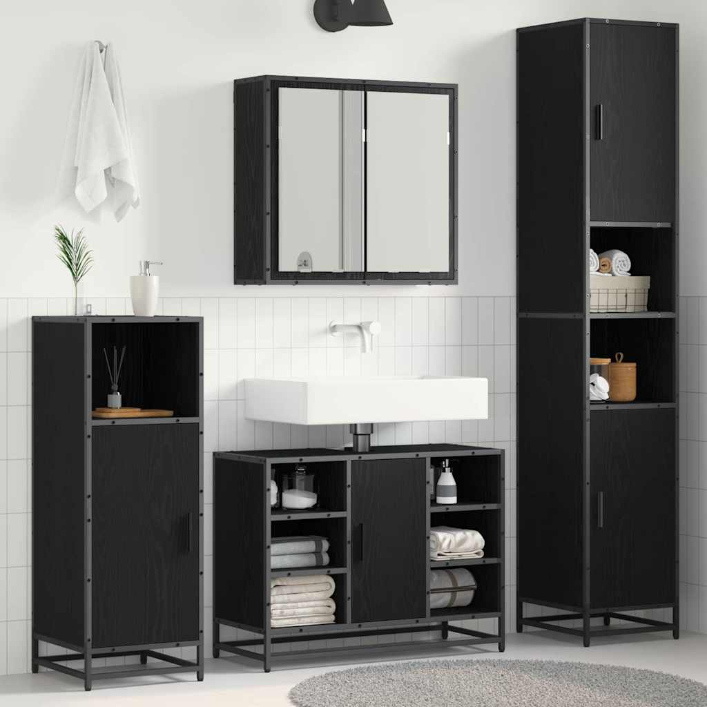 vidaXL Ensemble de meubles de salle de bain 4 pcs Noir aspect chêne Aggloméré
