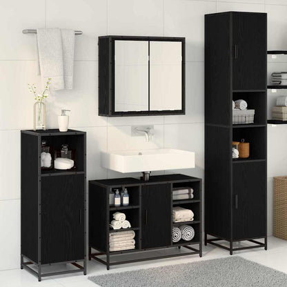 vidaXL Ensemble de meubles de salle de bain 4 pcs Noir aspect chêne Aggloméré
