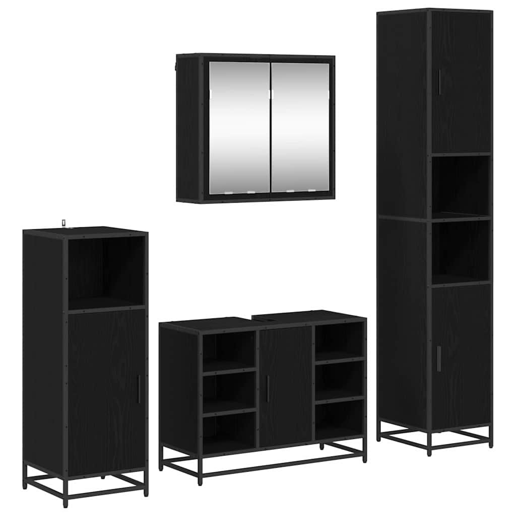 vidaXL Ensemble de meubles de salle de bain 4 pcs Noir aspect chêne Aggloméré