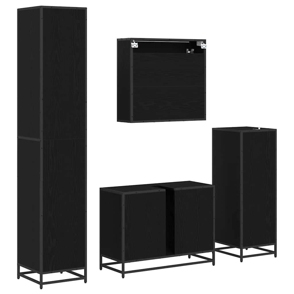 vidaXL Ensemble de meubles de salle de bain 4 pcs Noir aspect chêne Aggloméré