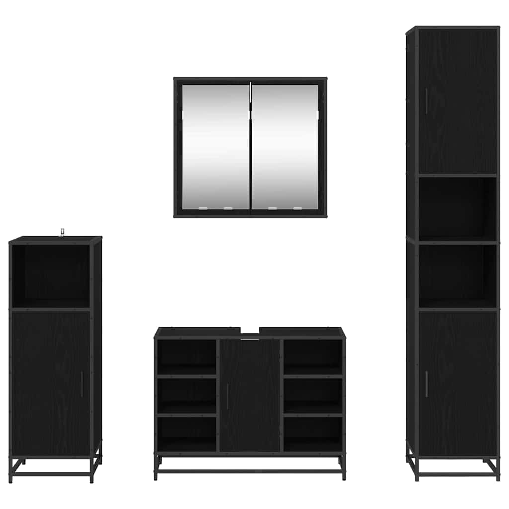 vidaXL Ensemble de meubles de salle de bain 4 pcs Noir aspect chêne Aggloméré