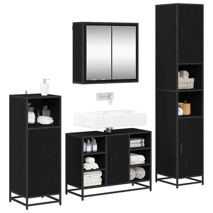 vidaXL Ensemble de meubles de salle de bain 4 pcs Noir aspect chêne Aggloméré
