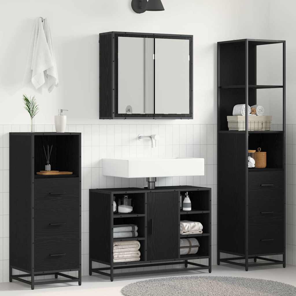 vidaXL Ensemble de meubles de salle de bain 4 pcs Noir aspect chêne Aggloméré