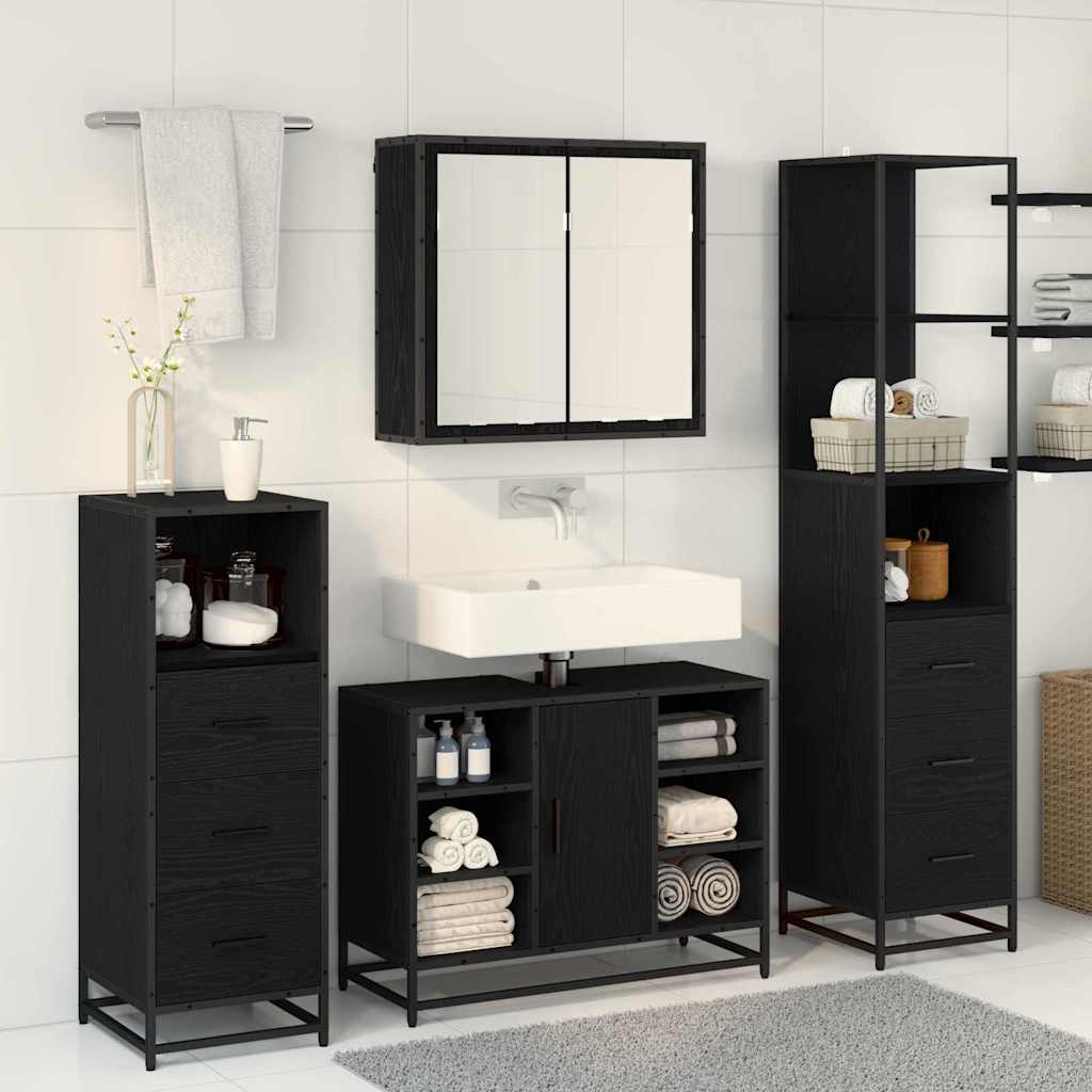 vidaXL Ensemble de meubles de salle de bain 4 pcs Noir aspect chêne Aggloméré