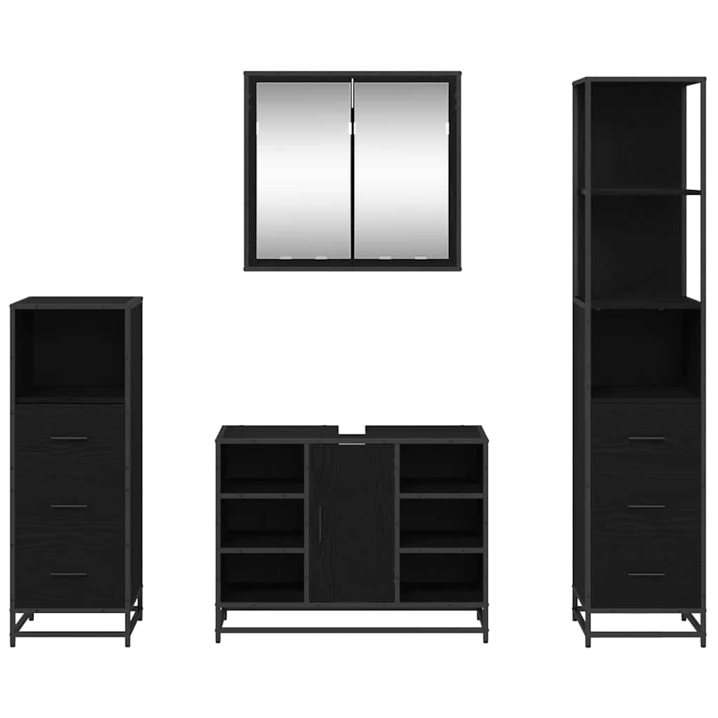 vidaXL Ensemble de meubles de salle de bain 4 pcs Noir aspect chêne Aggloméré