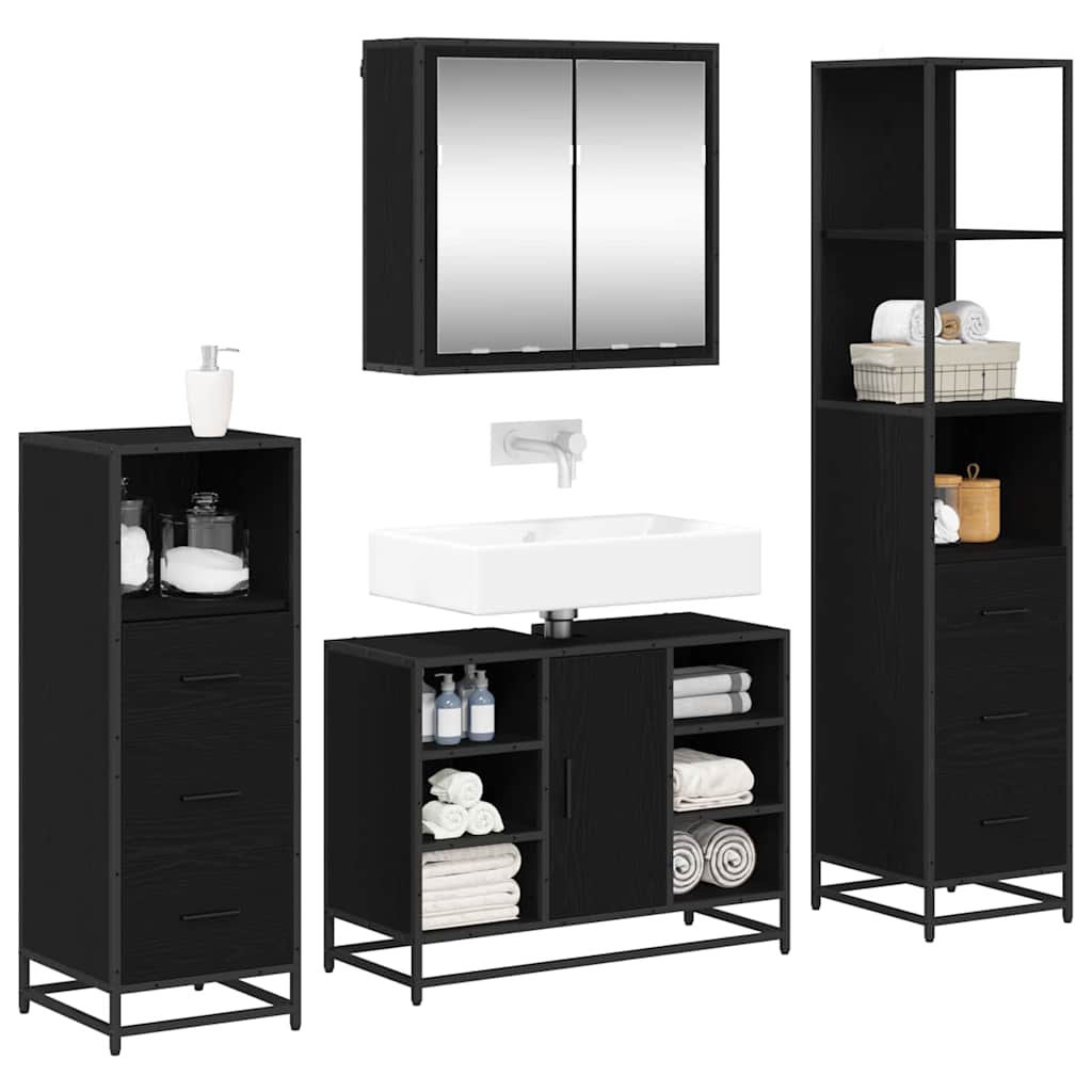 vidaXL Ensemble de meubles de salle de bain 4 pcs Noir aspect chêne Aggloméré
