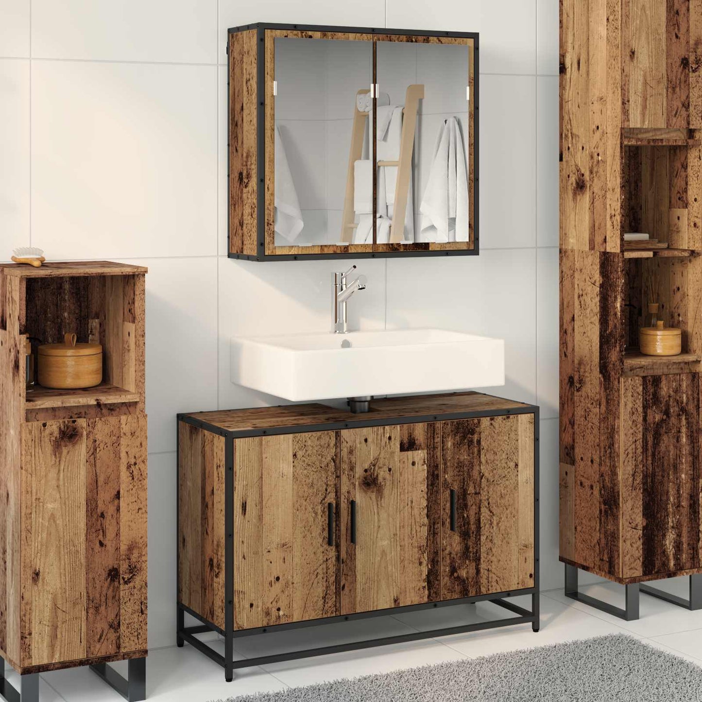 vidaXL Badezimmermöbel-Set mit Regal 2 pcs Altholz Holzwerkstoff