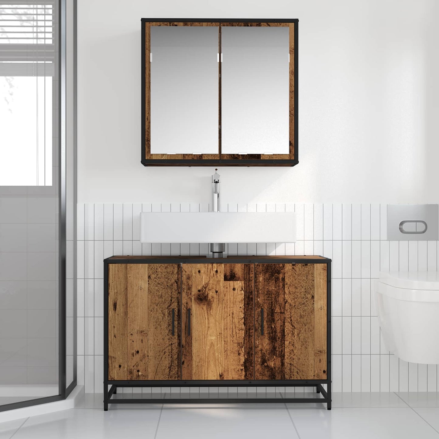 vidaXL Badezimmermöbel-Set mit Regal 2 pcs Altholz Holzwerkstoff