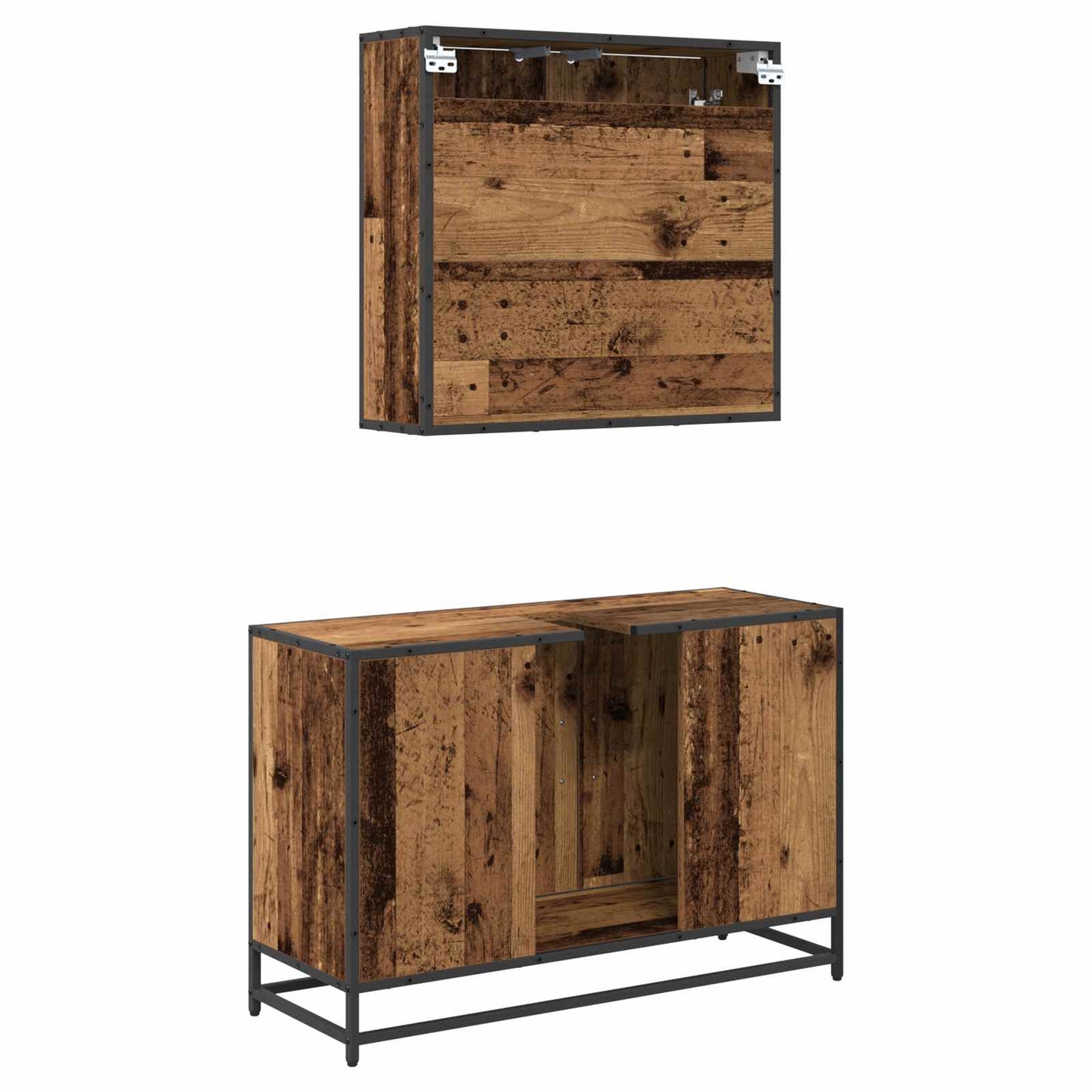 vidaXL Badezimmermöbel-Set mit Regal 2 pcs Altholz Holzwerkstoff