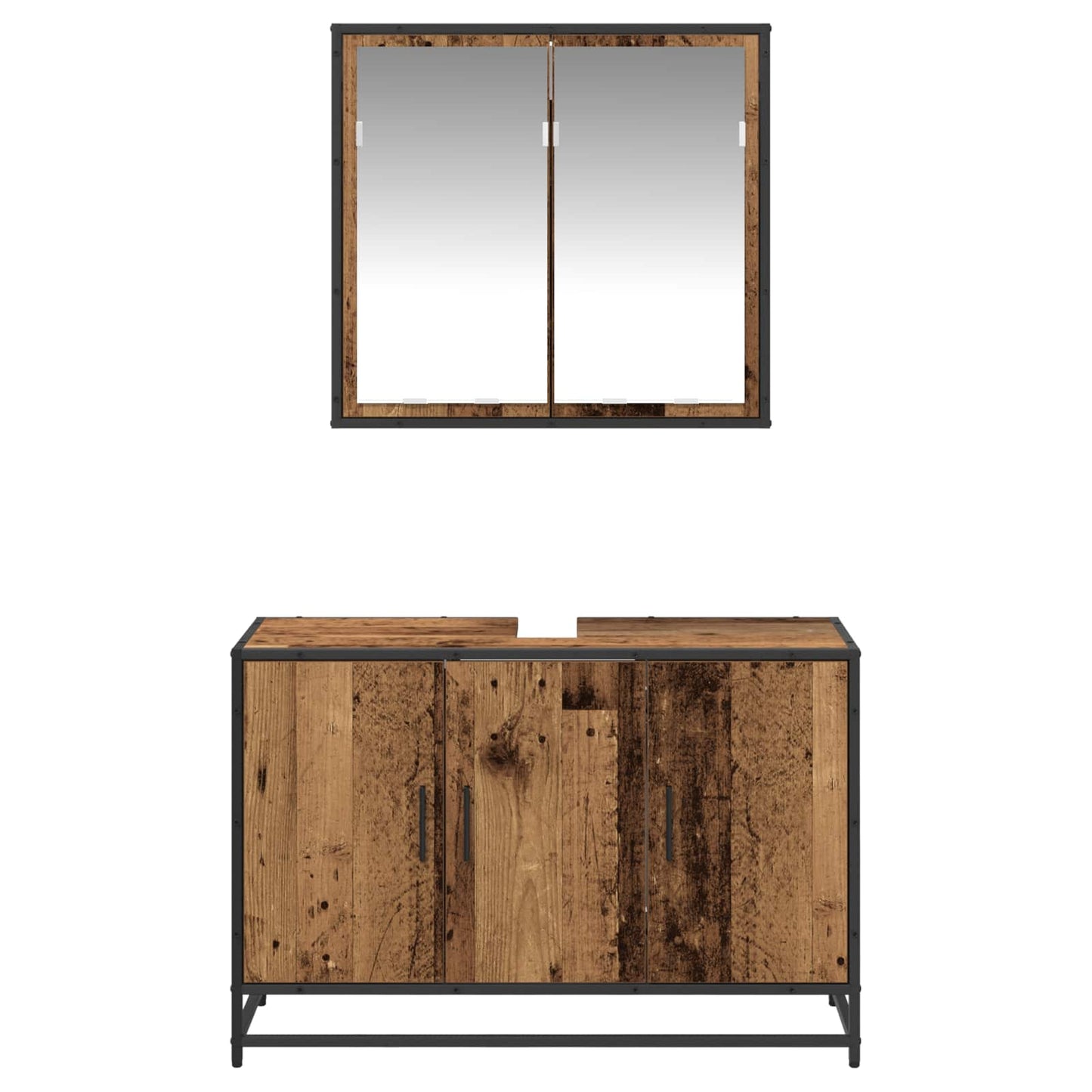 vidaXL Badezimmermöbel-Set mit Regal 2 pcs Altholz Holzwerkstoff