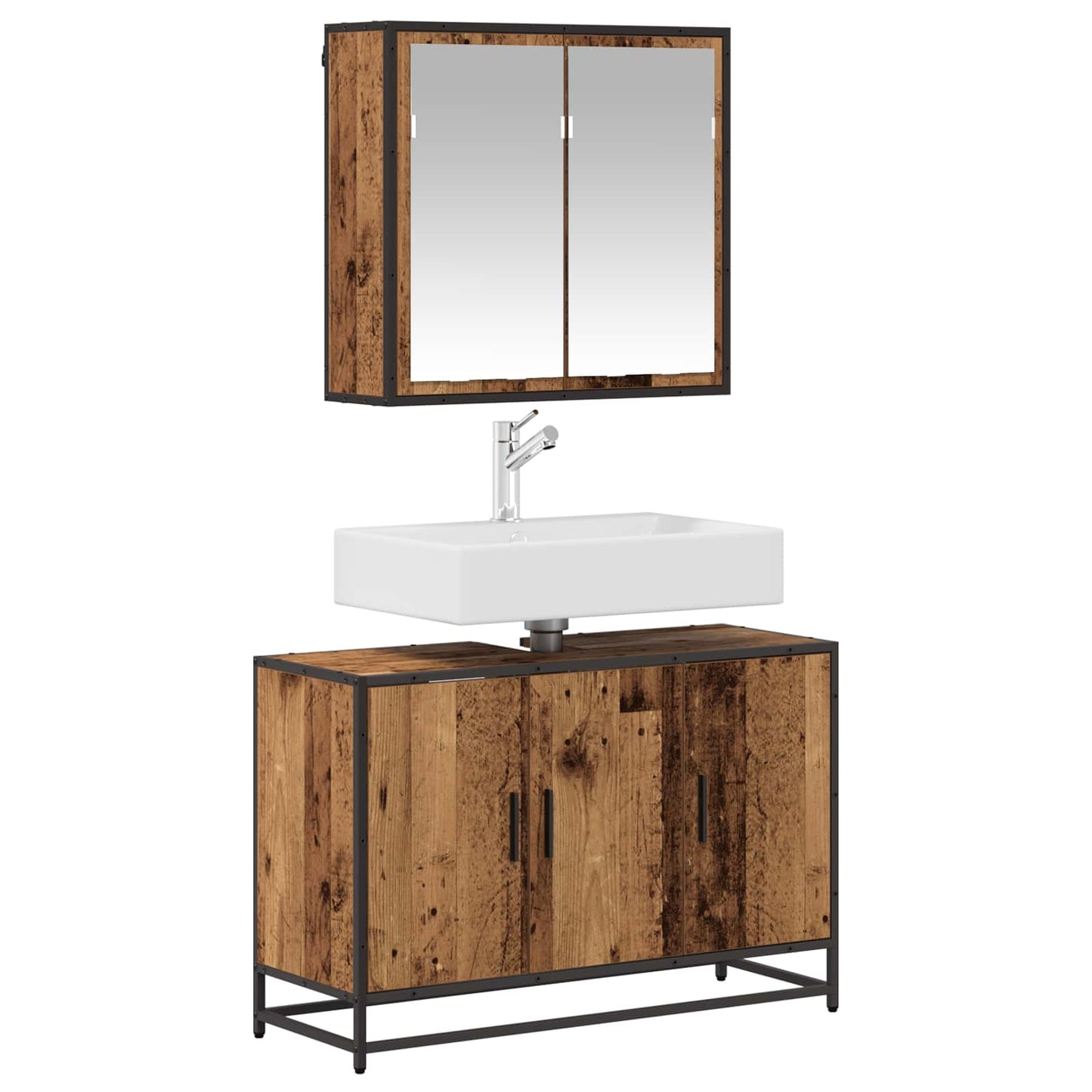 vidaXL Badezimmermöbel-Set mit Regal 2 pcs Altholz Holzwerkstoff